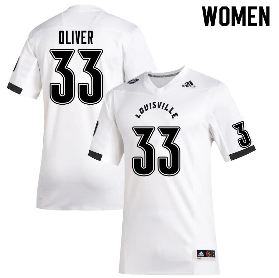 Women #33 Bralyn Oliver Louisville Cardinals College Football Jerseys Sale-White - Click Image to Close